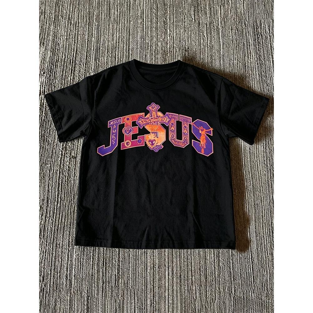 New Summer Y2k Style Featuring A Jesus Graphic Loose Fit Crew Neck Design Casual And Stylish