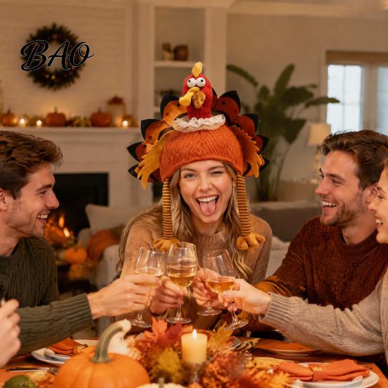Thanksgiving Costume Supplies Funny Turkey Hat for Adults, Accessory, Novelty Soft Creative Role Play Knitted Women, Men, Fall Holiday Party Headpiece