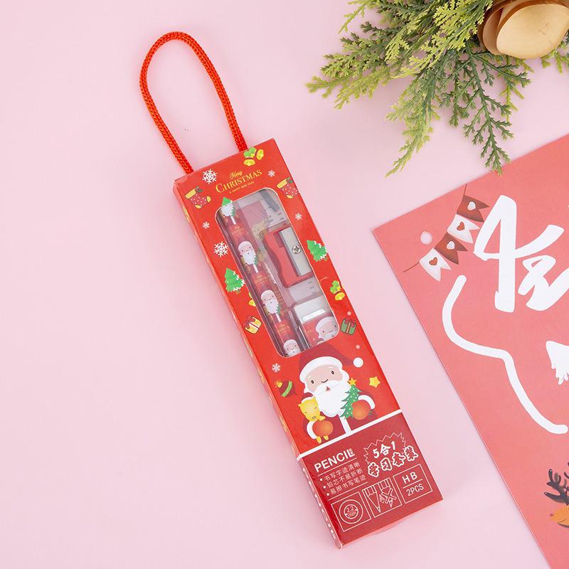 5 шт. кавайный детский канцелярский набор подарочная коробка призовой подарок для детского сада рождественский подарок карандаш линейка ластик точилка канцелярский набор