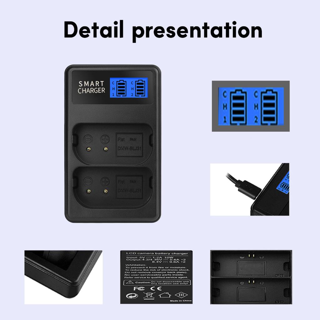 Slim Battery LCD Micro USB Charger Reliable Charging Accessory for Panasonic LUMIX DC-S1 DC-S1M Battery Charging Base