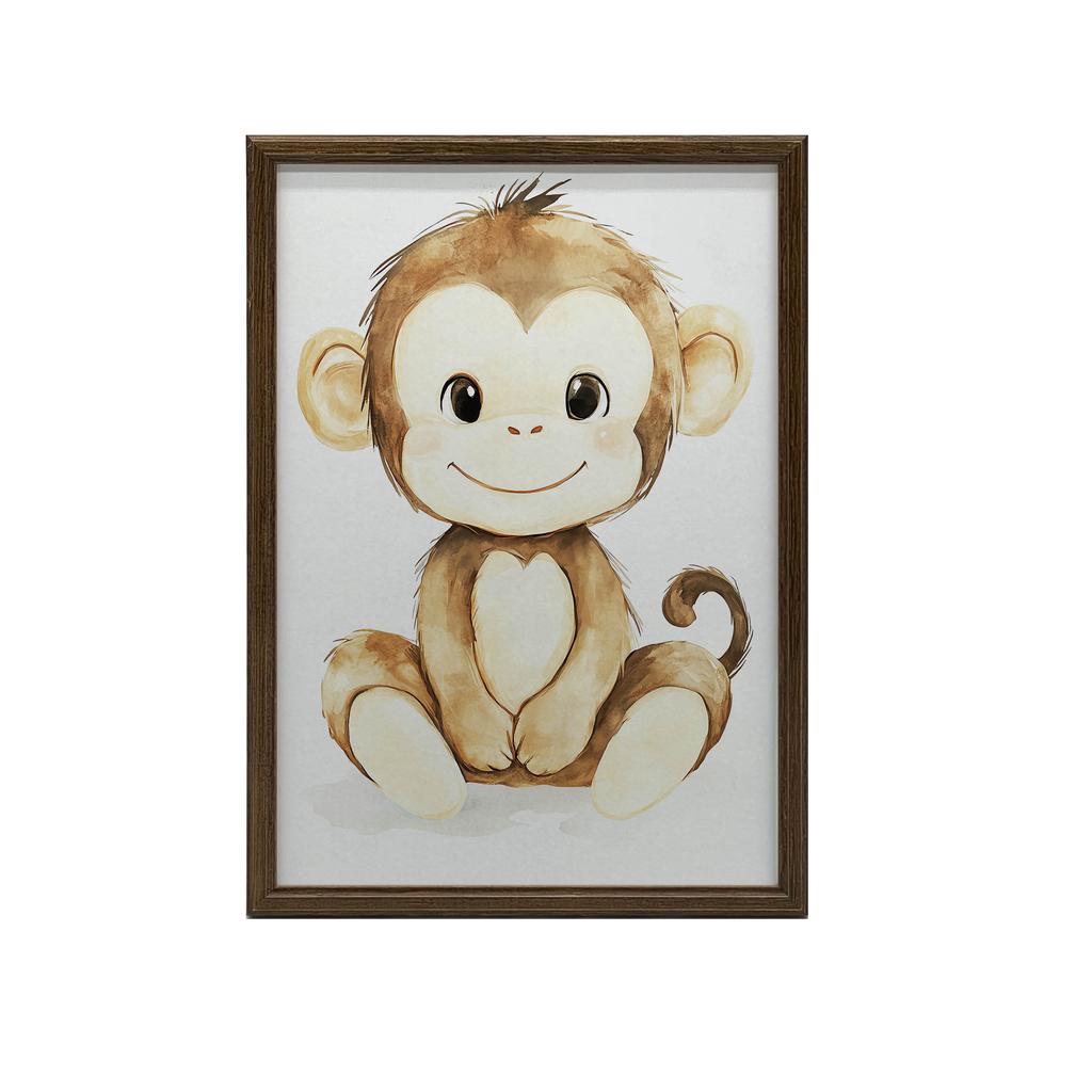 Plakat Uśmiechnięta Małpka Na Białym Tle Plakat Uśmiechnięta Małpka Na Białym Tle, 30X40 Cm, Rama Drewniana Ciemny Brąz, Papier Matowy 230 Gsm