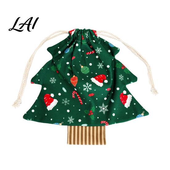 Festive Hanging Ornaments Christmas Tree Shaped Gift Bags with Drawstring Reusable Holiday Fabric Bags Winter Goodie Storage Pouches for Present