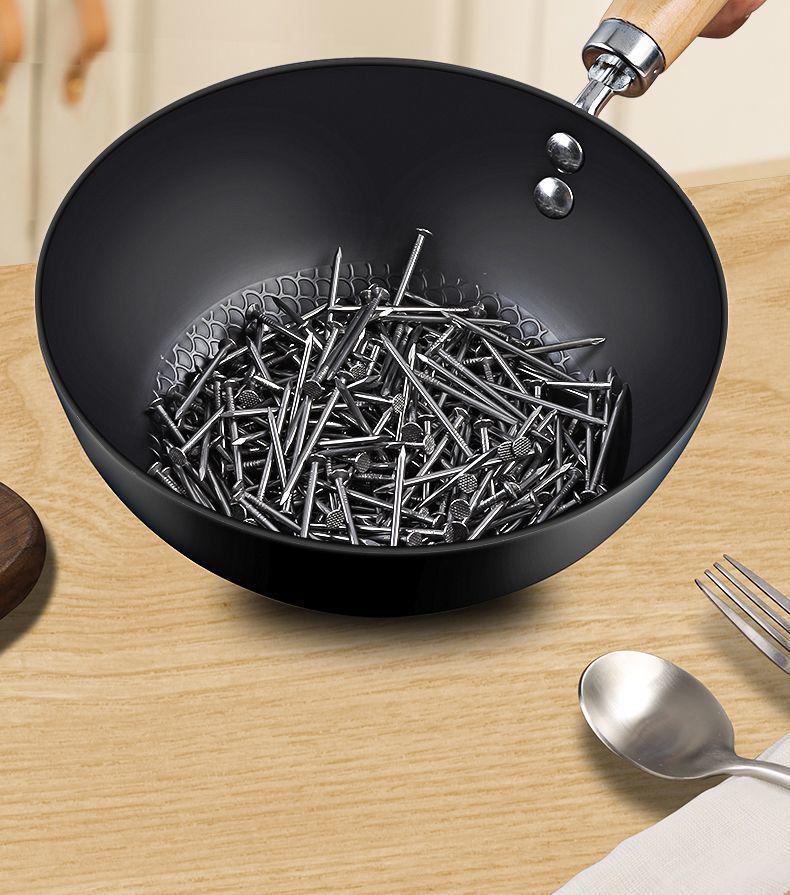 Multi-Use Mini Iron Wok: Non-Stick, Induction & Gas Compatible Flat Bottom Pan for Home & Outdoor Cooking