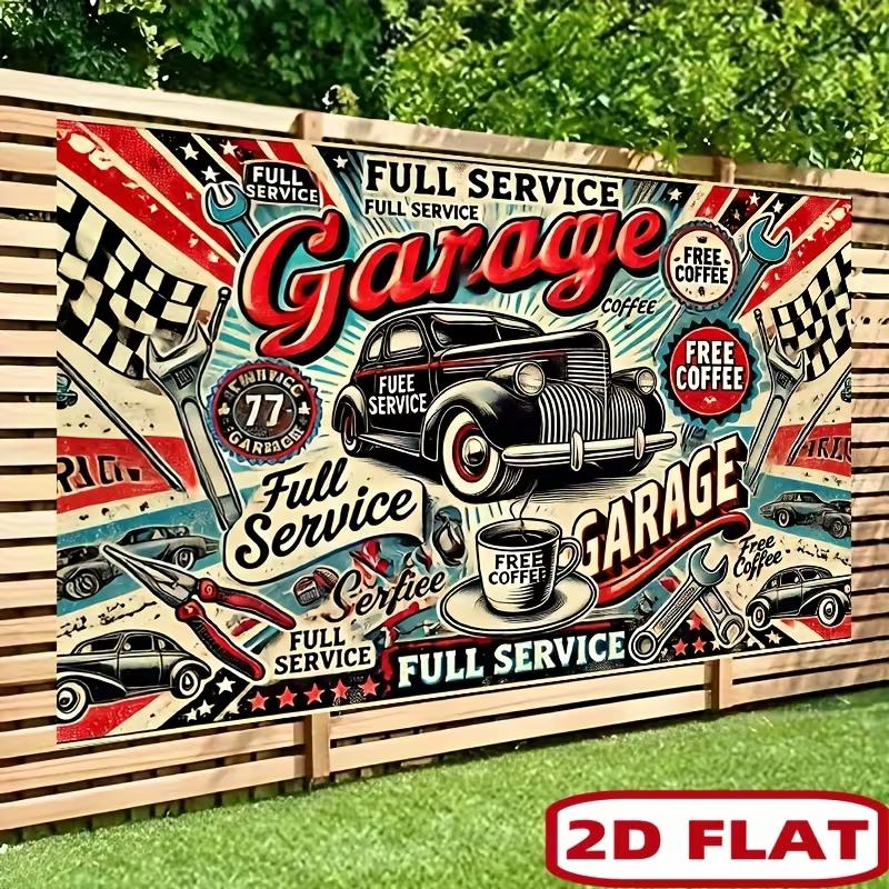 2D Flat Printing Retro Garage Backdrop for Man Cave & Mechanic Shop