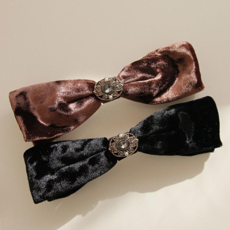 J.Lauren Velvet Slim Antique Cubic Ribbon Auto Hair Pin H0943