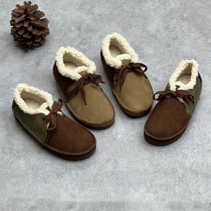 Johnature Натуральная кожа Мягкая подошва Плюшевая теплая и удобная хлопковая обувь Ретро женская обувь на плоской подошве