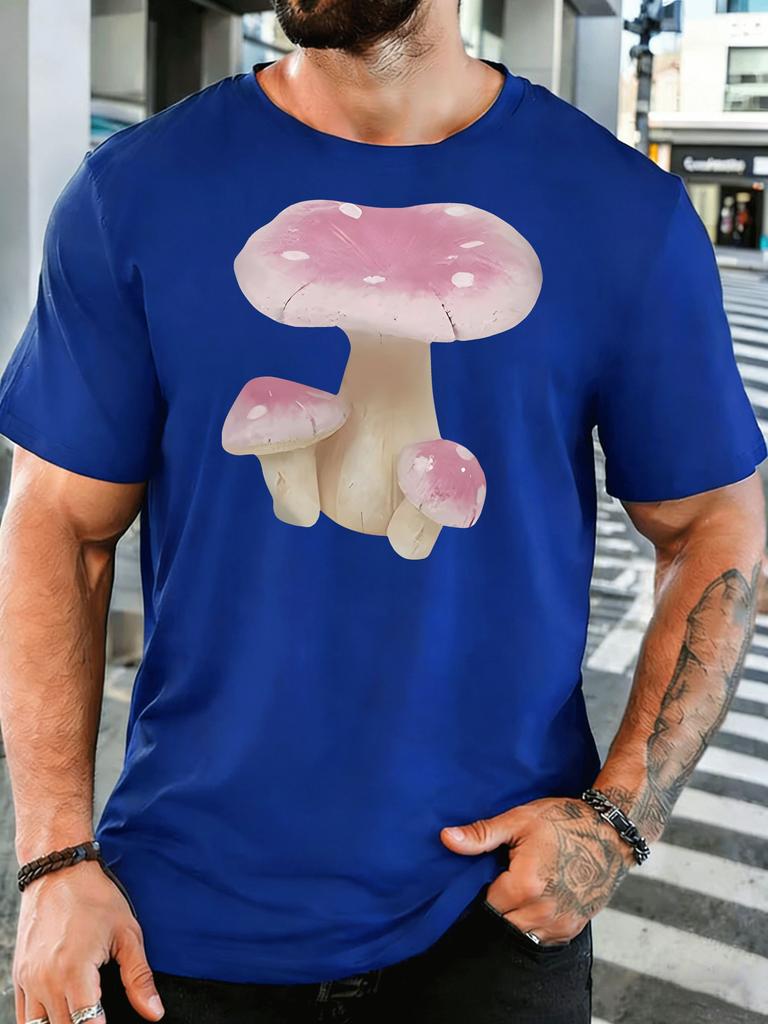 Pink Spotted Mushroom Nature Art Unisexs Print T Shirt Cute Fungi Graphic Tee Casual Short Sleeve Top Botanical Nature Lover Gift