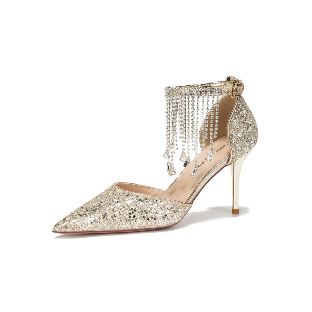 Xibeilove Летние Роскошные Женские Туфли Глиттер Стразы Кисточка Серебристый Шампань Высокий Каблук Сандалии Вечернее Платье Свадебная Обувь