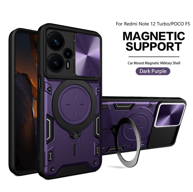 For POCO F5 5G Case Magnetic Car Holder Ring Armor Phone Case For Xiaomi Poco F5 Pro F 5 F5Pro PocoF5 Slide Lens Protect Cover