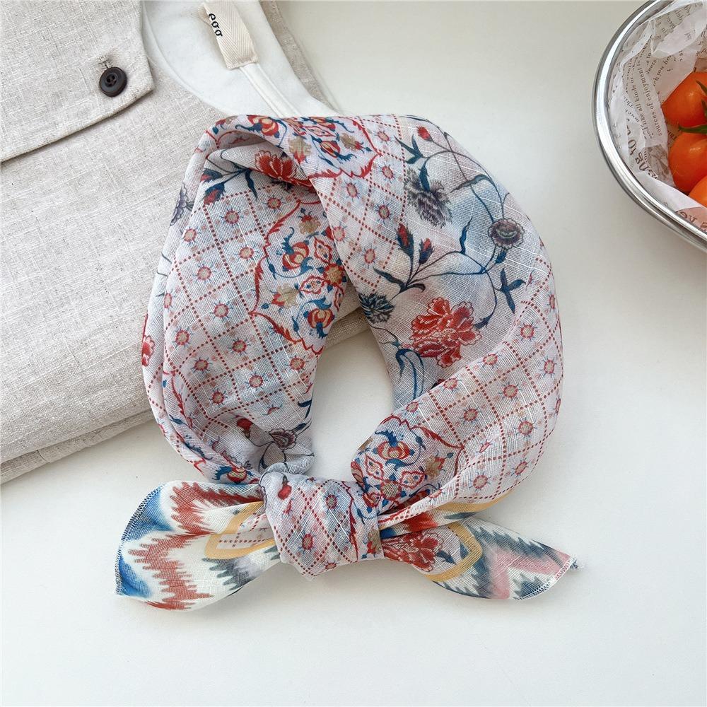 Flower Cotton Linen Print Scarves Cashew Square Handkerchief Clothing Accessories