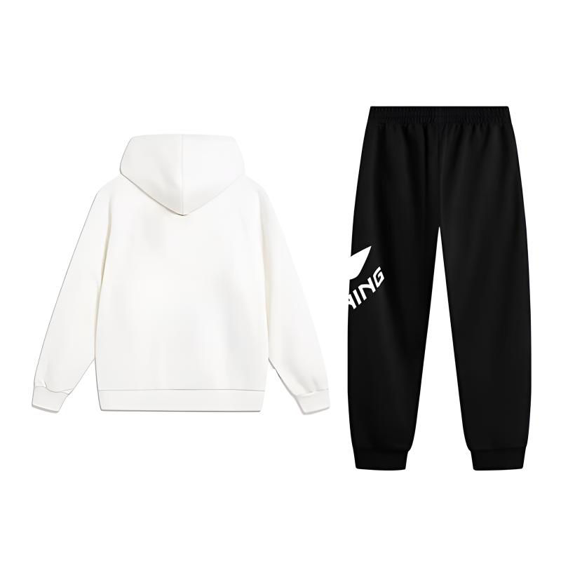 Li-Ning С флисовой подкладкой, плотный, с принтом букв, модный, трендовый, удобный, универсальный, с капюшоном, пуловер, повседневный, спортивный костюм, унисекс костюм YWDV375-1+YKLVBA3-1