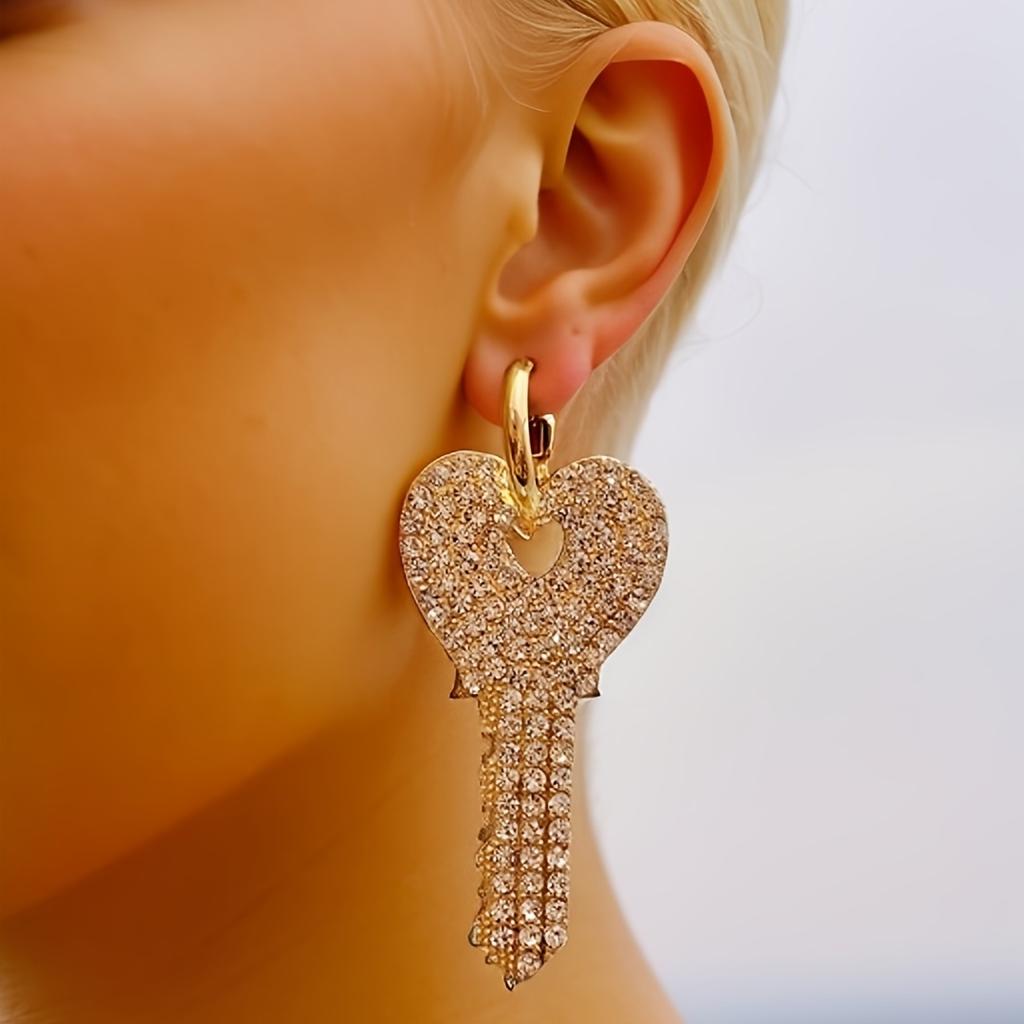 Vintage Style Zinc Alloy Water Diamond Geometric Circle Heart Key Earrings for Women