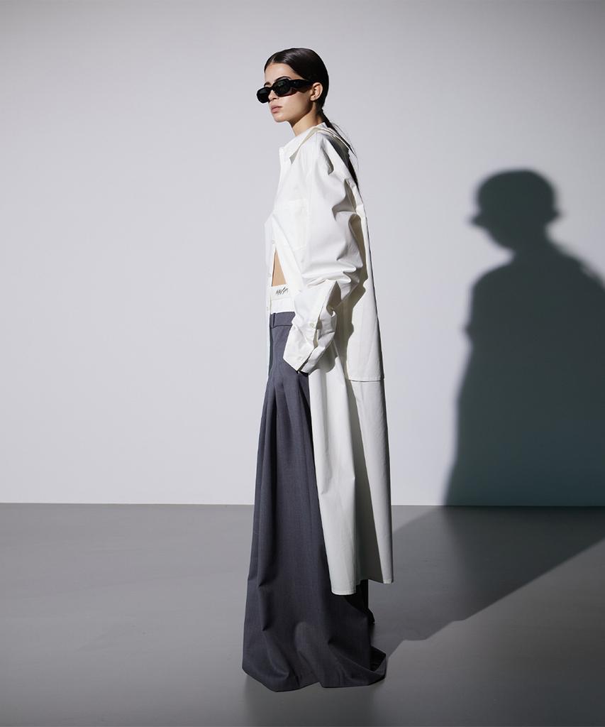 Meuameu Logo Band Pin Tuck Slacks