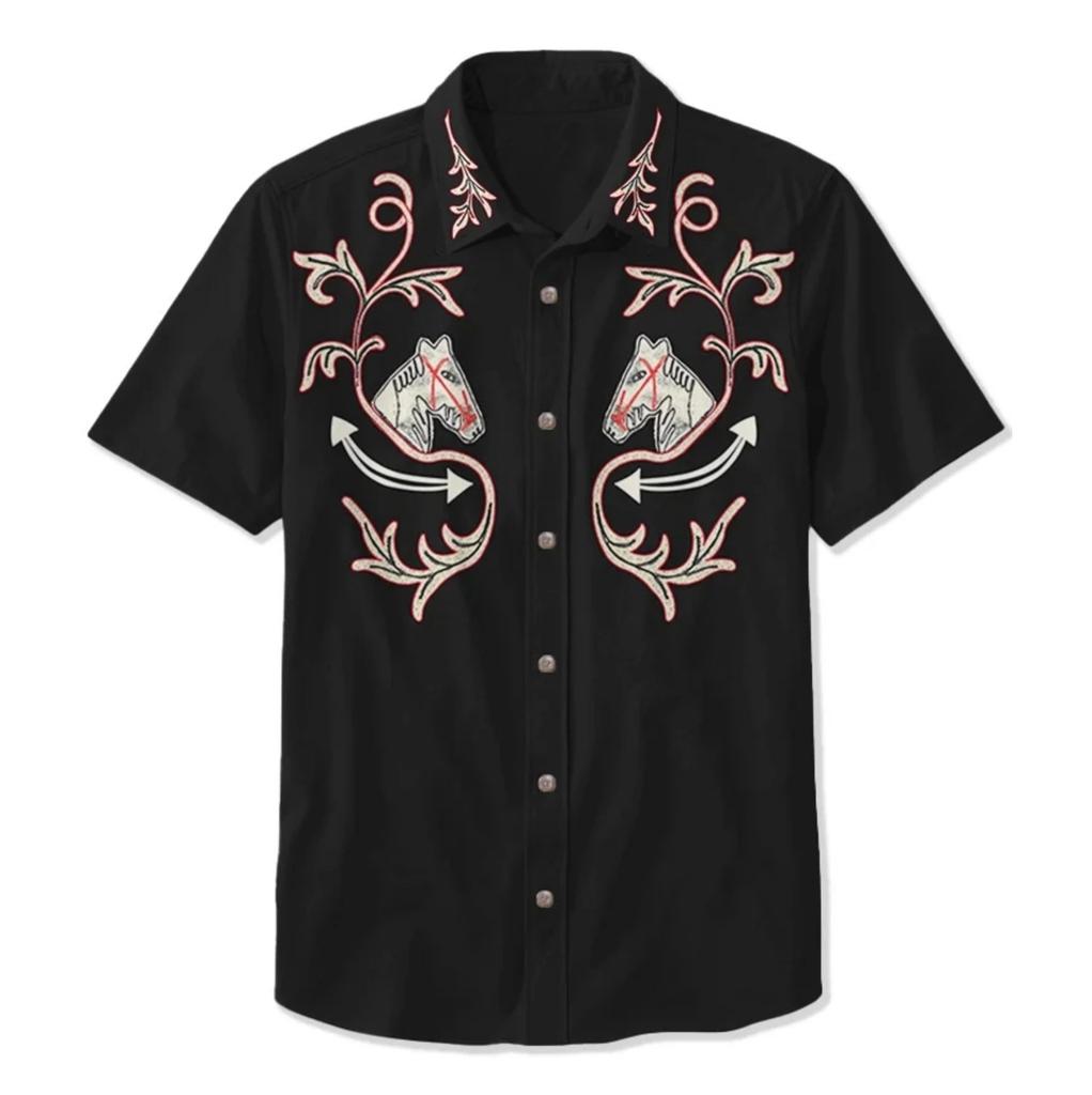 Летняя мужская рубашка в стиле вестерн с принтом в стиле отпуск, повседневная мужская рубашка с лацканами и короткими рукавами с 3D-принтом