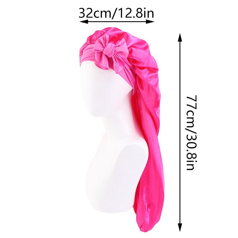 Women Long Oversized Elastic Satin Bonnet Sleeping Cap With Ribbon Breathable Sleeping Cap Turban Sleep Headwear Bandanas