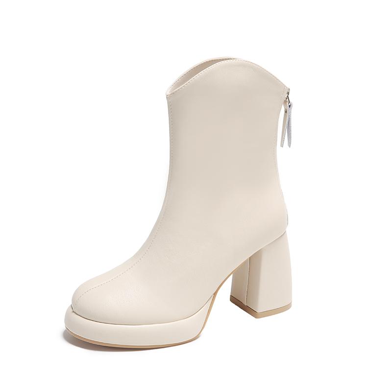 Мода 2024 Осень/Зима Новый Стиль Французские Сапоги На Высоком Каблуке Женские Круглые Сапоги Для Похудения Утолщенные Короткие Голые