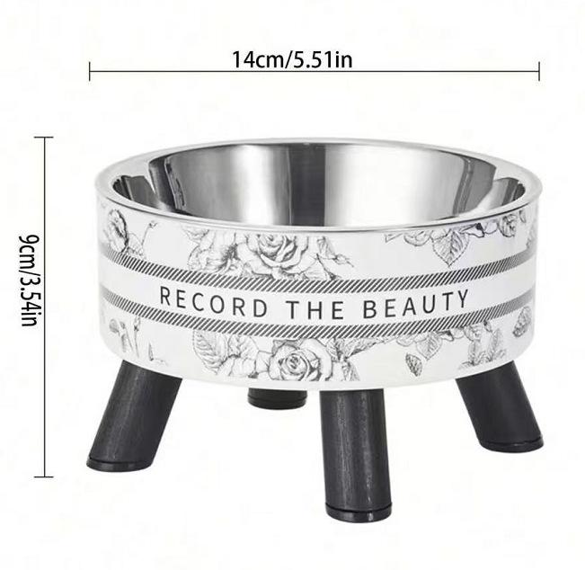 Миска для питомца из нержавеющей стали на высокой ножке в горошек - Защита от проливания, Защита шеи для кошек и собак