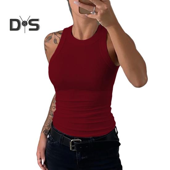 Женский жилет с круглым вырезом без рукавов, эластичный облегающий топ, однотонный спортивный топ, летний топ для фитнеса и спортзала