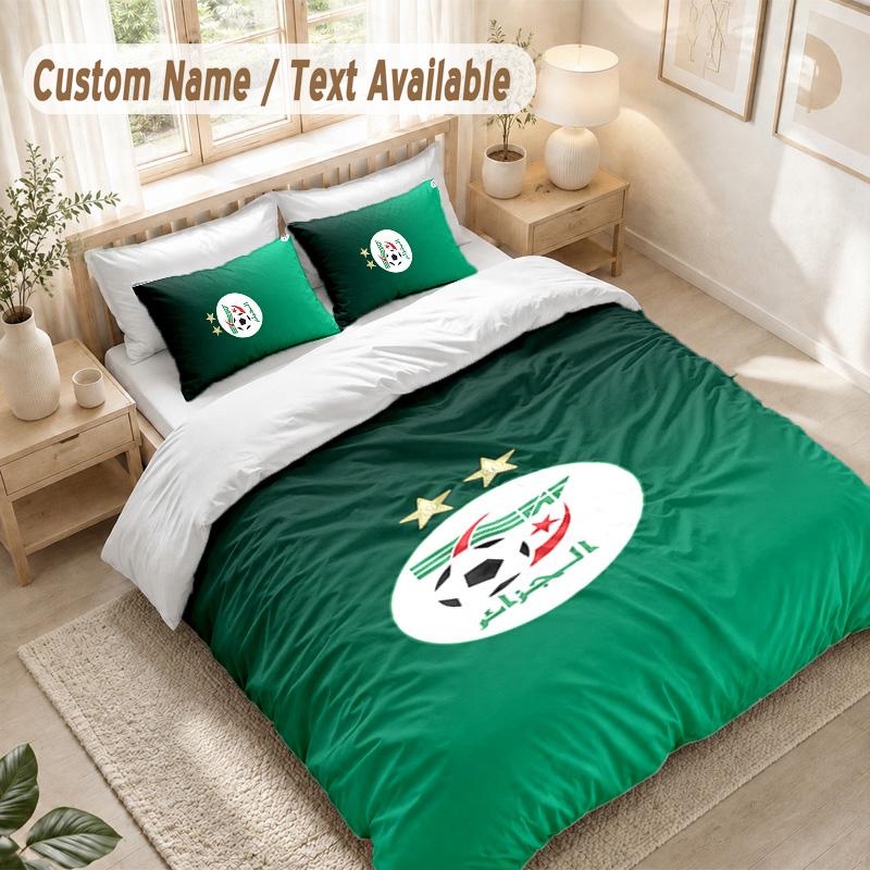 Algeria National Team Bedding Set, 1 Duvet Cover & 2 Pillowcases Soft Comfortable Bedroom Home Textile Decor
