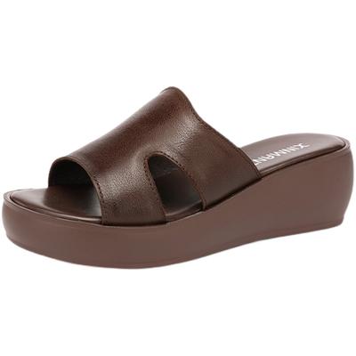 GKTINOO Женские шлепанцы на платформе 2025 Новые летние женские шлепанцы из натуральной кожи Обувь на высоком каблуке Нескользящие женские шлепанцы