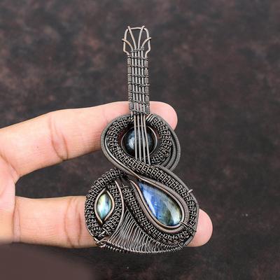 Подвеска из лабрадорита, медная проволока, кулон для гитары, подвеска из натурального драгоценного камня, ювелирные изделия для музыкальных инструментов, гитара ручной работы, ювелирные изделия из медной проволоки