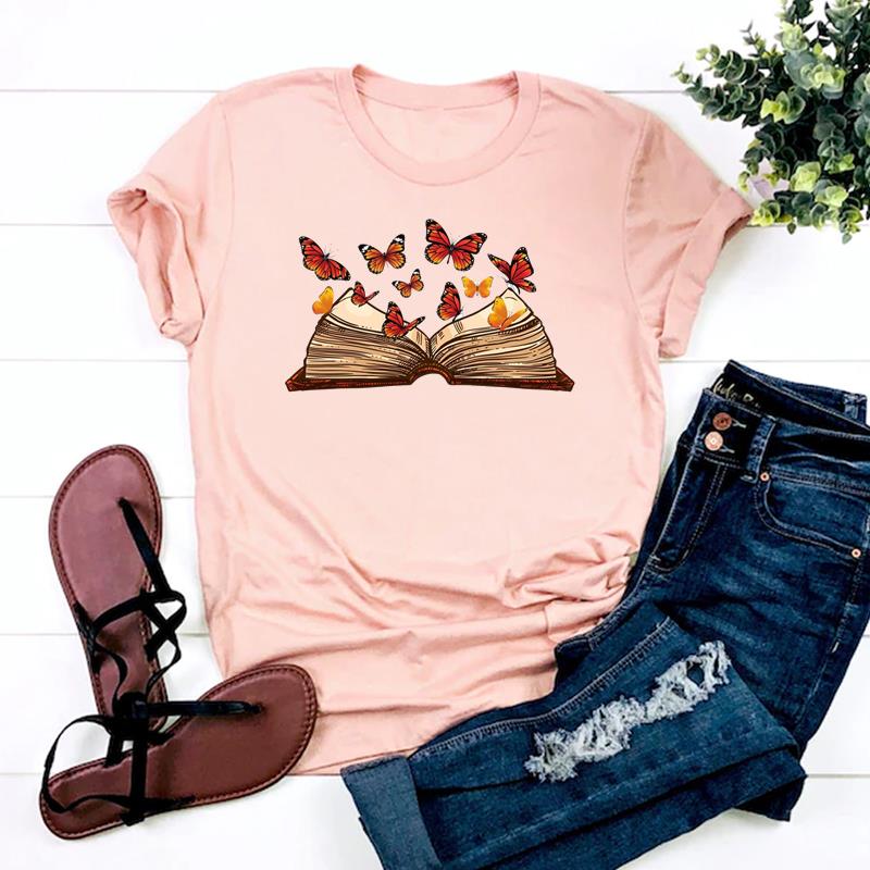 (Азиатский размер)Футболка в стиле 90-х с принтом в виде бабочки, милая футболка, повседневная, с коротким рукавом, женская, с принтом, женская, с графическим рисунком