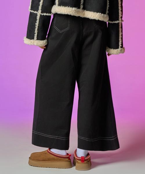 KOLEAT [Fleece-Lined Ver.] Wide Cotton Stitch Pants [Black] Kcl.