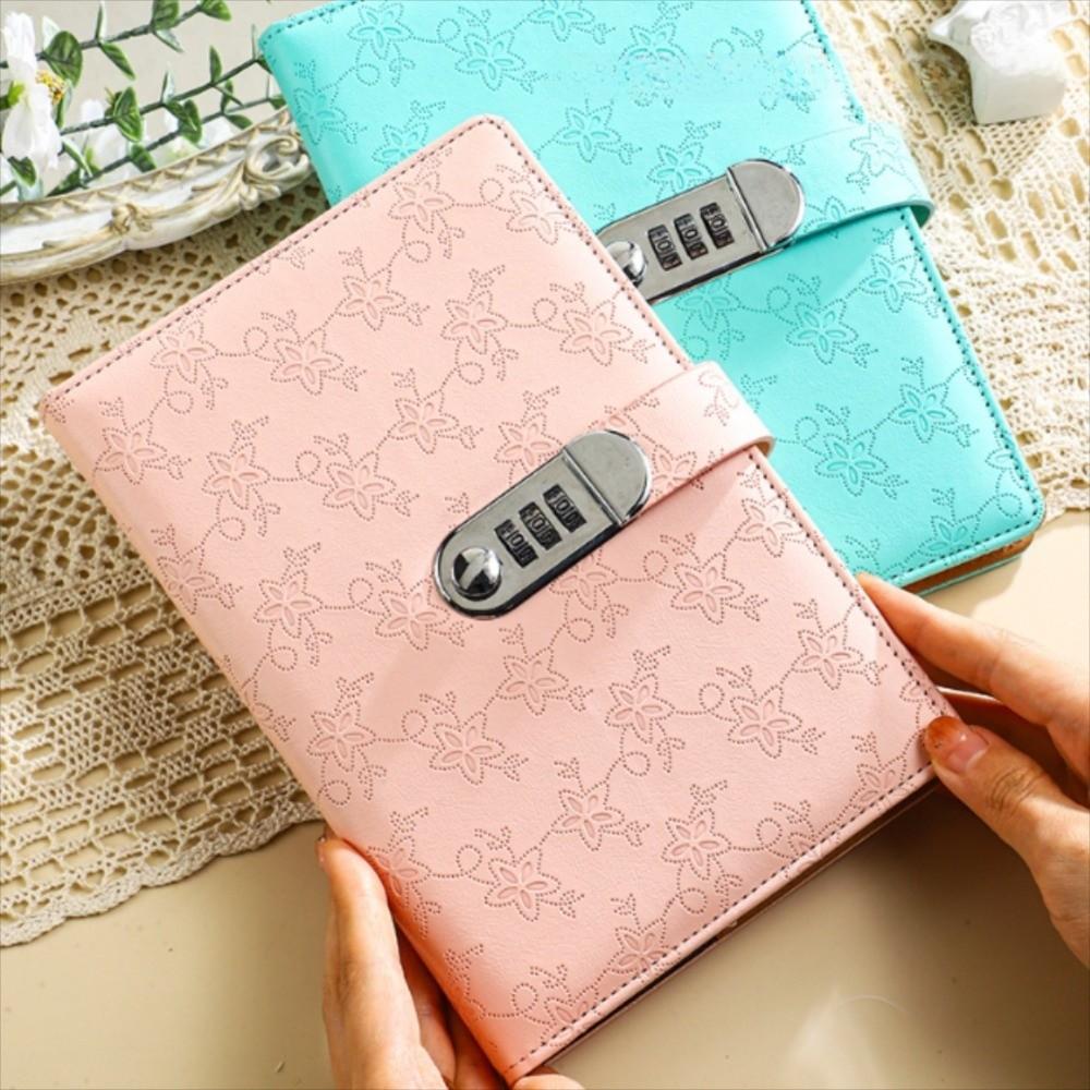 200 Pages Embossed Student Notepad Thickened Diary Notebook Retro Password Book with Lock  Gifts