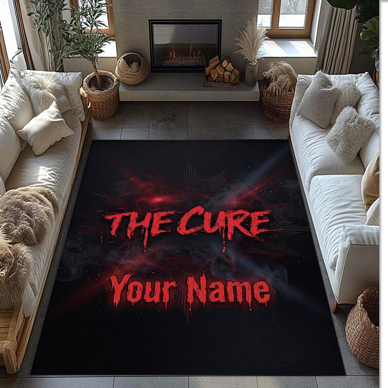 The Cure Crystal Velvet Rug, Custom Name Text Personalized Non‑Slip Floor Mat for Home Decor Gift
