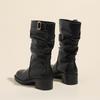 2024 Autumn/Winter Western Retro Women's Pleated Mid-Calf Boots with Thick Heels In Popular Style.