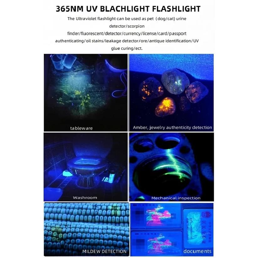 80W 365nm UV High Power Ultraviolet Flashlight USB Rechargeable Black Light Torch Curing Money Ore Scorpion Fluorescent Detector