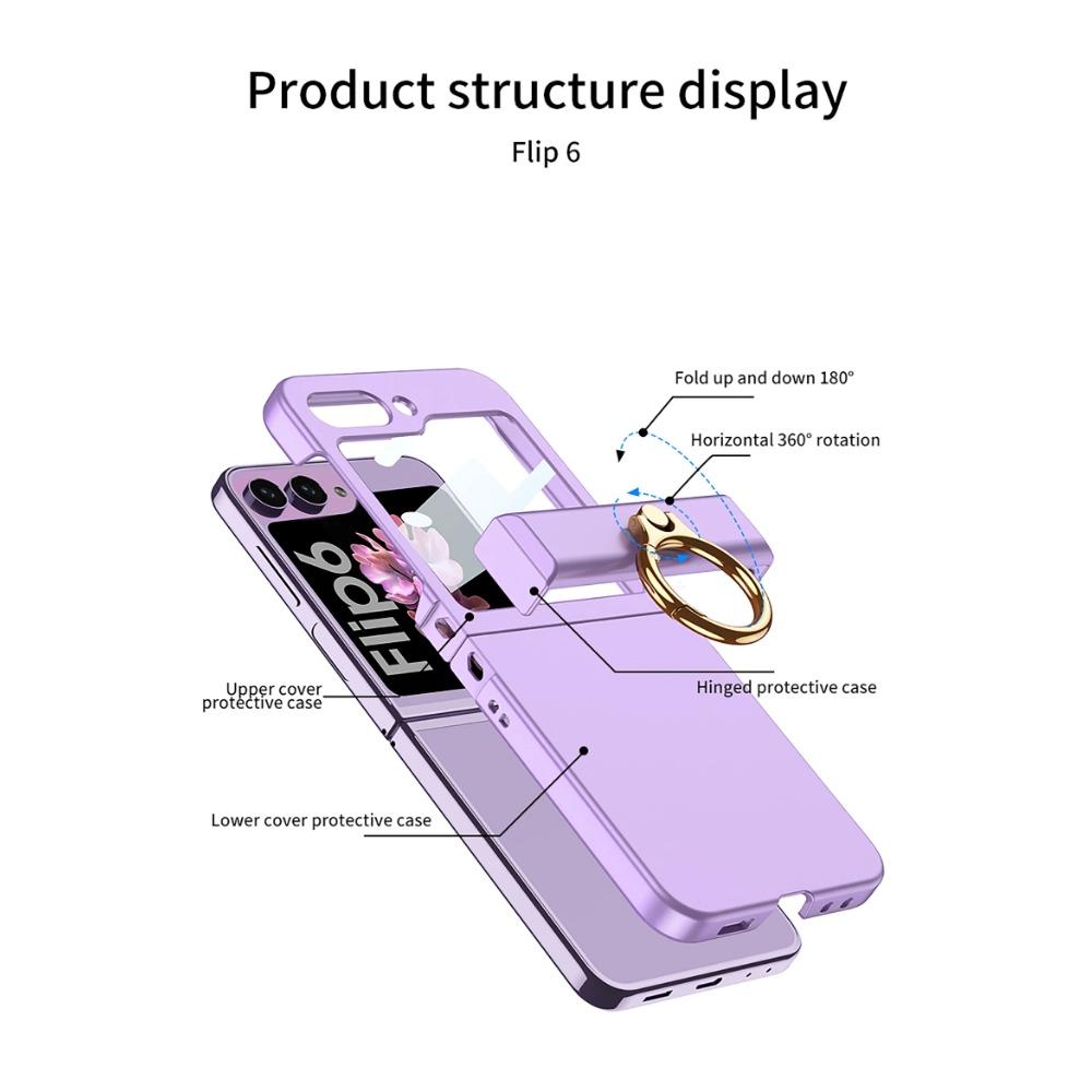Ультратонкий жесткий защитный чехол для телефона на петлях из ПК для Samsung Galaxy Z Flip 6 5 4 3, чехол с кольцевым держателем, маленькая защитная пленка для экрана