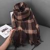 Autumn and winter cross-striped double-sided fringed scarf shawl dual-purpose couple's warm and advanced sense thickened scarf women