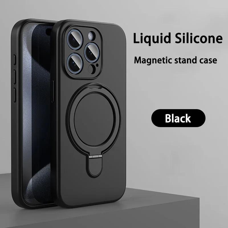 Чехол-подставка из жидкого силикона с магнитом для For Iphone 16 14 Plus 13 1 Pro Max 12 Для беспроводной зарядки Невидимый держатель Чехол