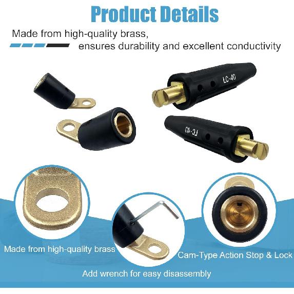 2PCS CT-40FA Welding Terminals & 2PCS LC-40 Welding Cable Connectors, Welder Leads Quick Connector and Terminal for Welding Machine Accessories, 1/0