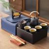 Японский стиль черная керамика уличный портативный дорожный чайный набор, чайник с ручкой, поднос для сушки чая, подарок для бизнеса