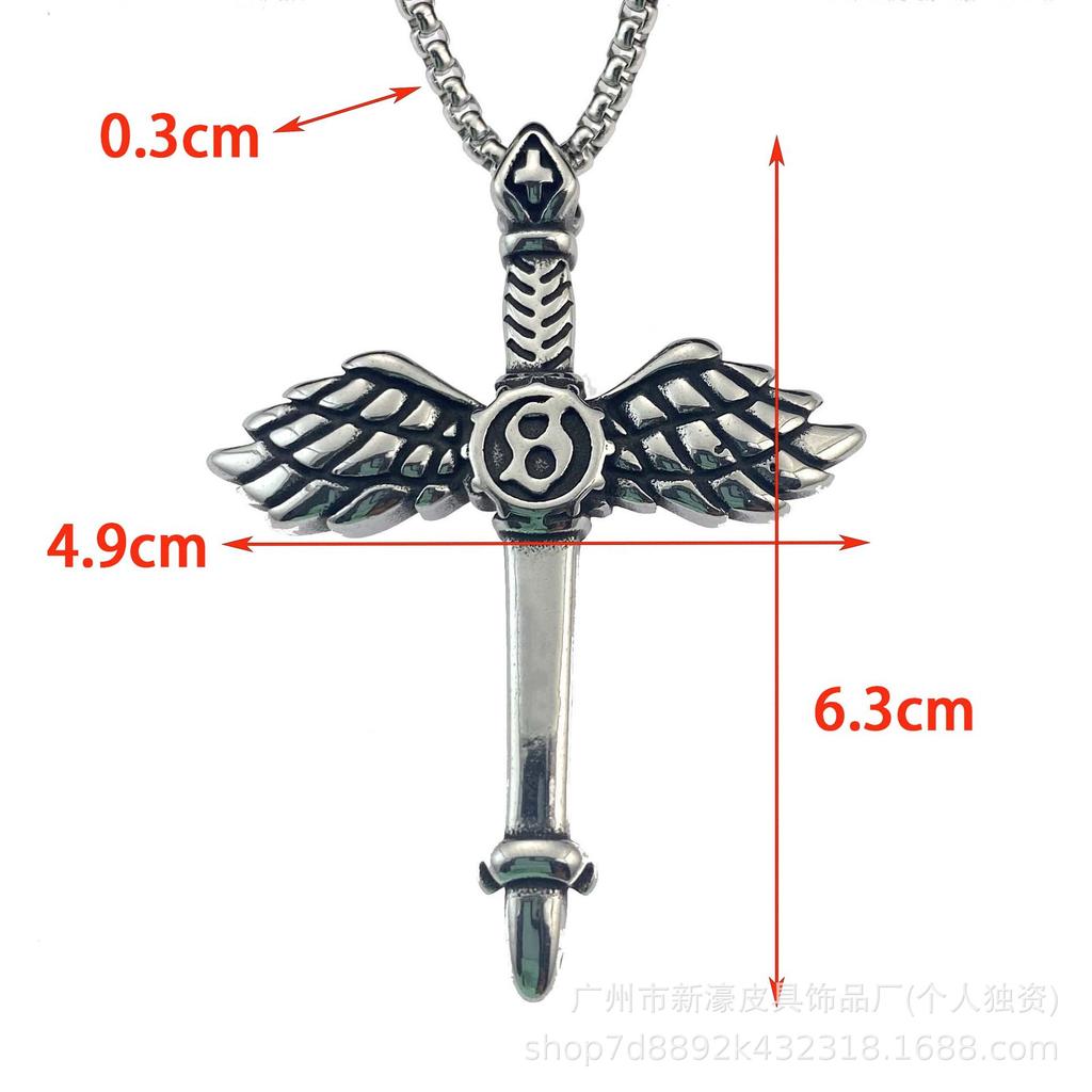 Titanium Steel Pendant Vintage Angel Sword Wings Sword Wings Weapon Letter Necklace