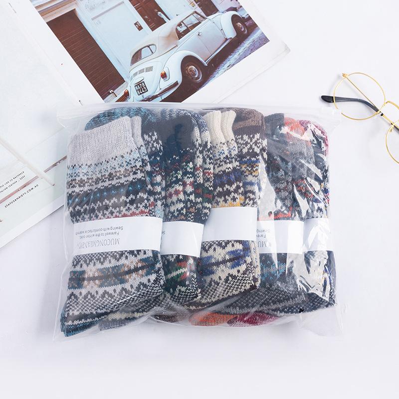 5 пар мужских новых осенне-зимних носков-гольф из толстой пряжи, теплых, из кроличьей шерсти, в национальном стиле