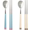 Diyou Sangsang&Stainless Steel Korean Junior Cutlery Set for 2, Blue, Ivory, 2 Types of Spoons + 2 Types of Chopsticks, 1 Set