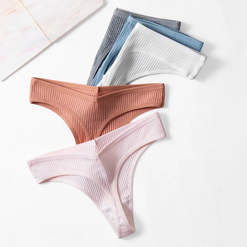 Women's Panties Cotton Breathable Thongs Striped Underwear Soft Skin-Friendly Lingerie Sports Cozy G-Strings