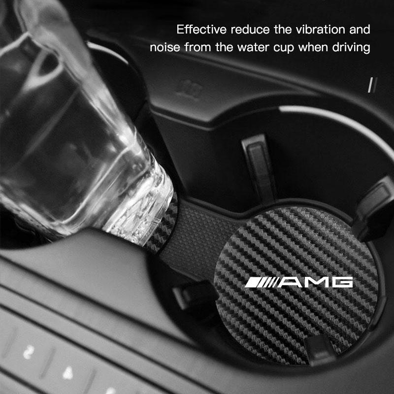 2 PCS Carbon Fiber Patterned Leather Coasters Car Cup Holders Silent Pads For Mercedes Benz AMG W204 W205 W203 W211 W212 W213 OR5