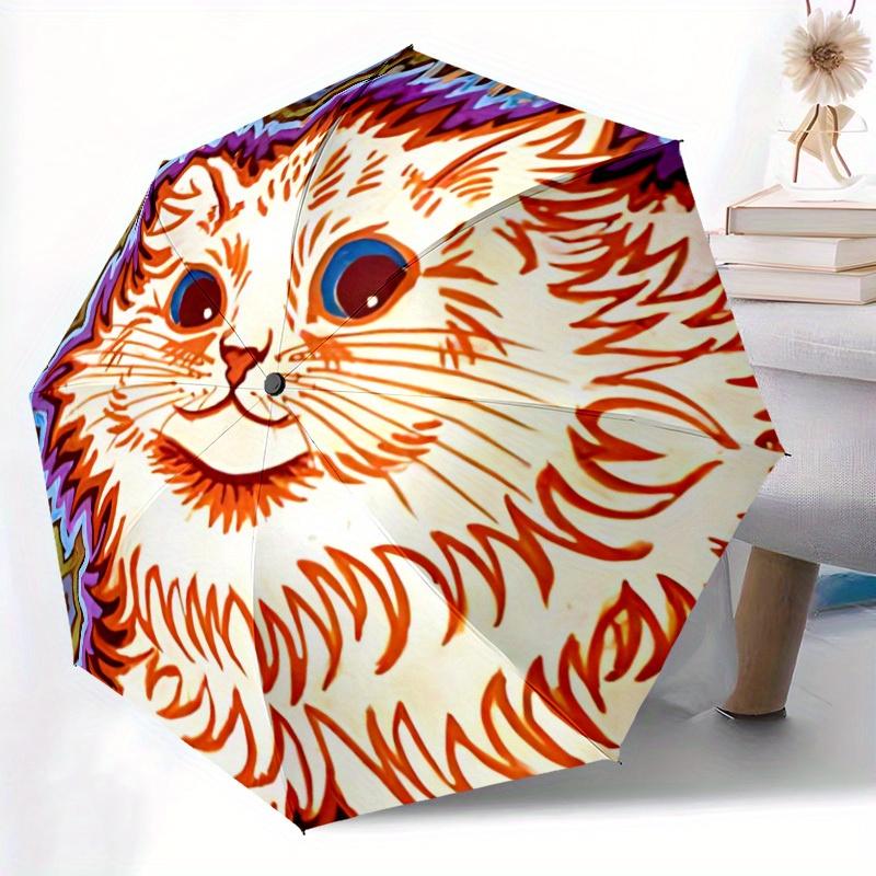1pc Cat Whiskers Automatic Open/close Folding Compact Umbrella, 8-Rib Sturdy Canopy, Lightweight Portable, Everyday Use, Gift,126