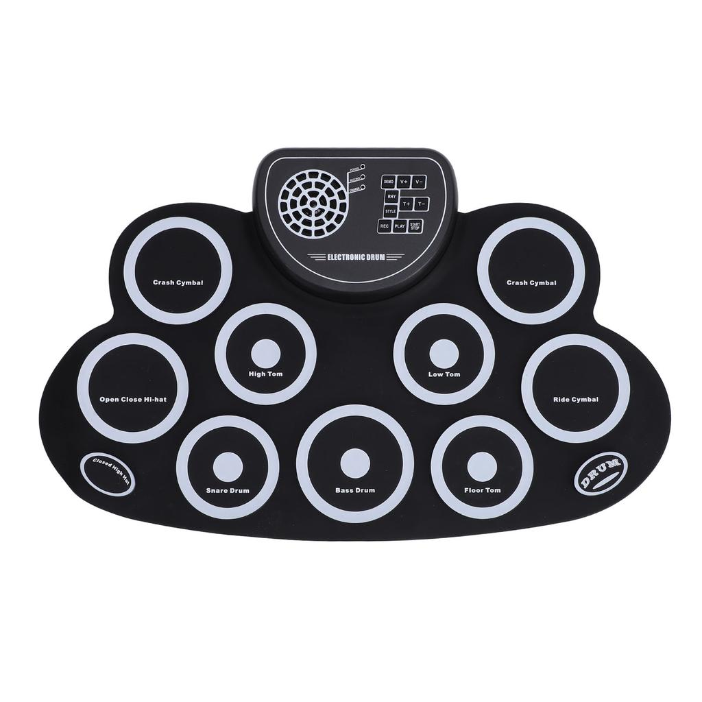 Электронная ударная установка с 9 пэдами, перезаряжаемая, со встроенным динамиком, портативная складная электронная тренировочная барабанная установка