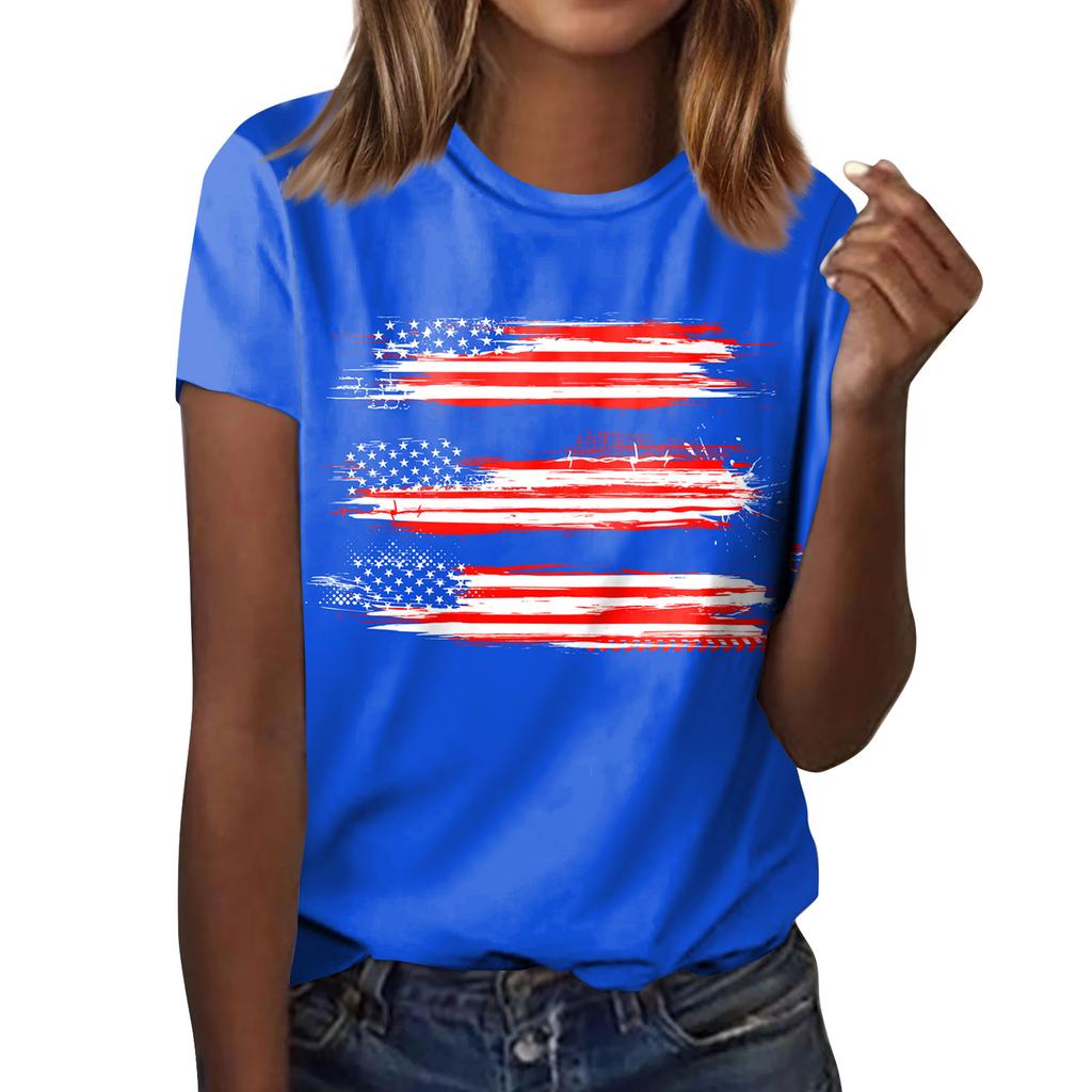 Women's Fashion Casual Independence Day Printed Round Neck Short Sleeve T-Shirt Top