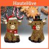 Resin Highland Christmas Cows Ornament Garden Tabletop Home Xmas Yak Decor Gift