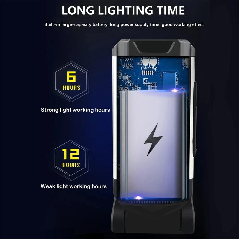 Светодиодный рабочий фонарь USB Type-C Зарядка Фонарик Красные Магнитные Фонари Водонепроницаемый Рабочий Крюк Перезаряжаемый Складной COB Вращающийся Самый Яркий