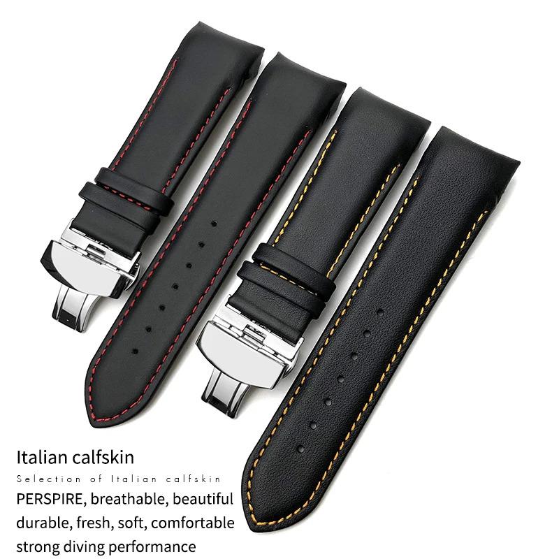 Изогнутый конец 22 мм 23 мм 24 мм Натуральная кожа Ремешок для часов для Tissot T035 T 035617 627 Коровья кожа Ремешок для часов Бабочка Застежка Мужские Инструменты
