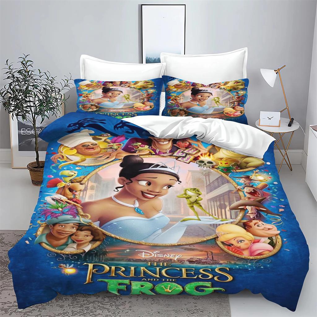 Tiana and Mermaid Princess Cartoon Bedding Sets, Duvet Cover Set HD Comforter Cover for Kids Girls Bedclothes Bedroom Decor