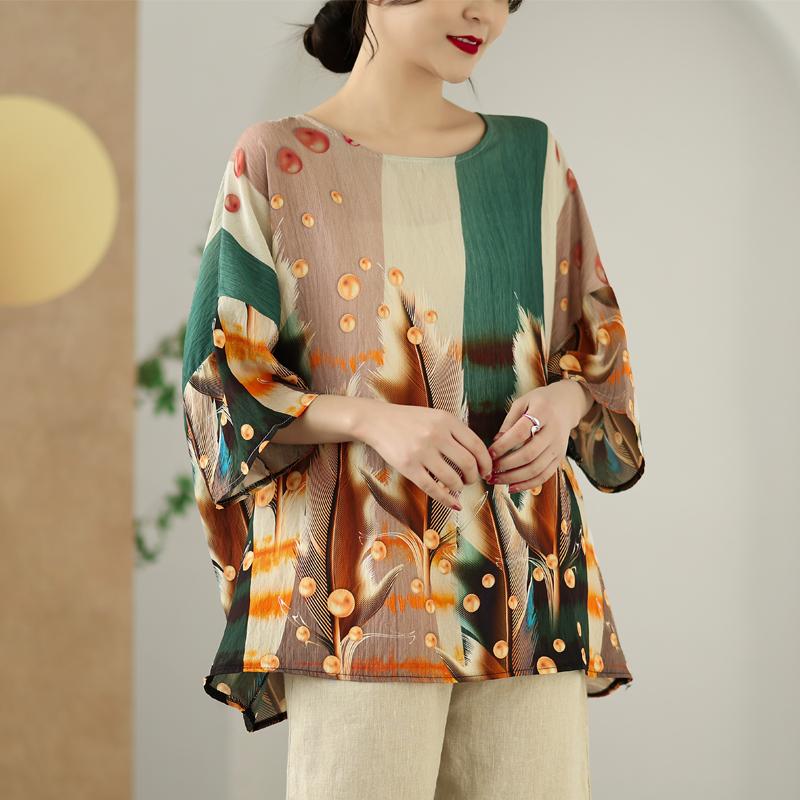 DIMANAF 2025 Plus Size Pullover Summer T-Shirt Women Floral Printing Short Sleeve Loose Oversized Tops Tees