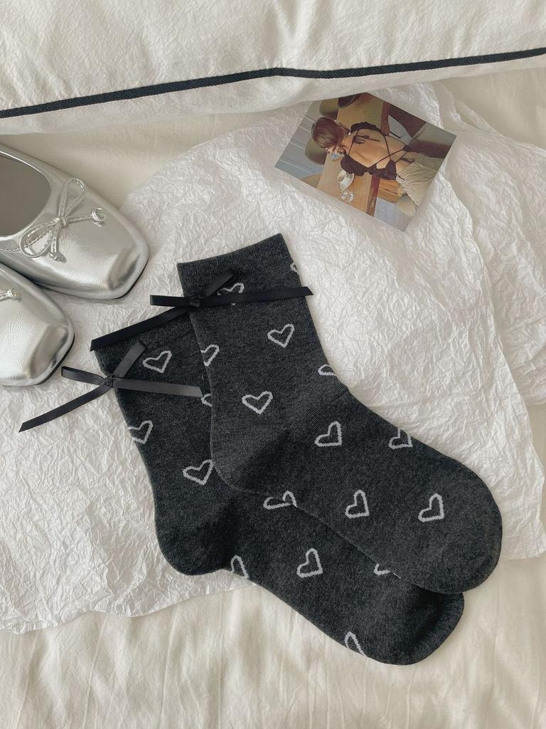 Socks Casual Lazy And Versatile Lace Mid-Tube Socks Tie Bows Polka Dot Layered With Piles Of Cotton Socks